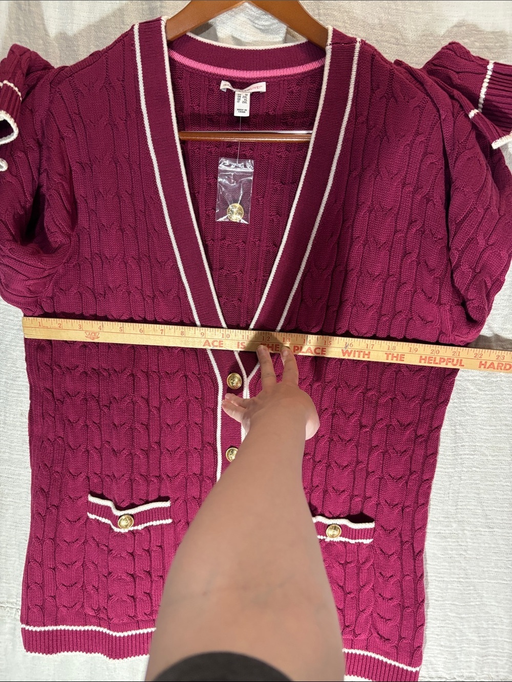 Isaac Mizrahi Fuchsia Cable-Knit Cardigan with White Trim - Picture 7 of 9